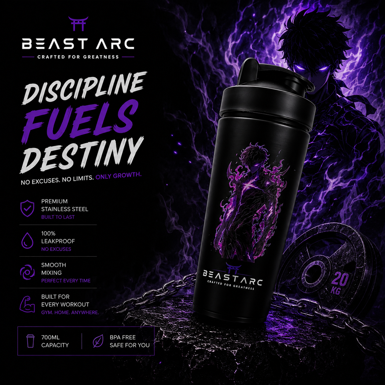 BEAST ARC WARRIOR SERIES VOL. 01 | SUNG JIN-WOO EDITION | 700ML STAINLESS STEEL PROTEIN SHAKER