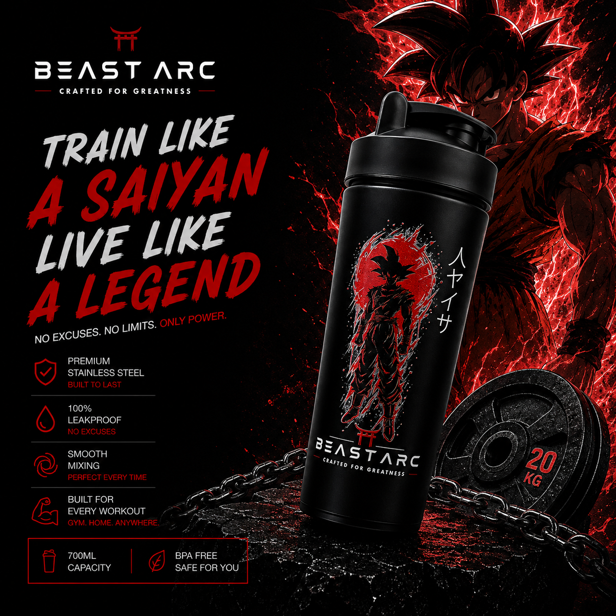 BEAST ARC WARRIOR SERIES VOL. 01 | GOKU RAGE EDITION | 700ML STAINLESS STEEL