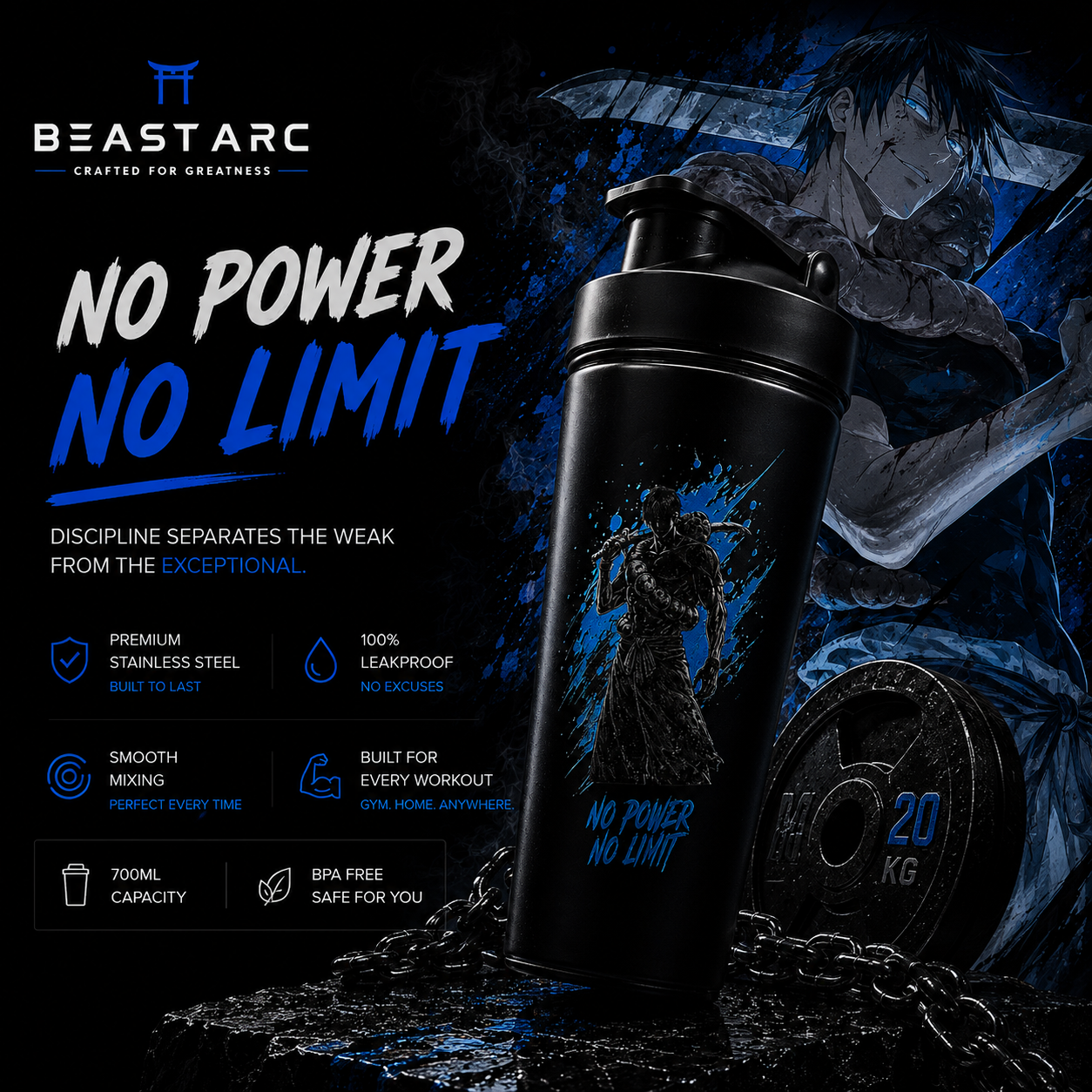 BEAST ARC WARRIOR SERIES VOL. 02 | TOJI EDITION | 700ML STAINLESS STEEL PROTEIN SHAKER